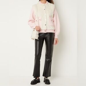 Maje Billy Mixed Media Jacket Pink Faux Fur size 40